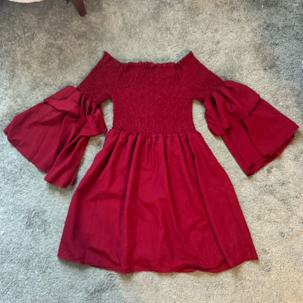 SHEIN Curve Maroon Off-Shoulder Boho Dress